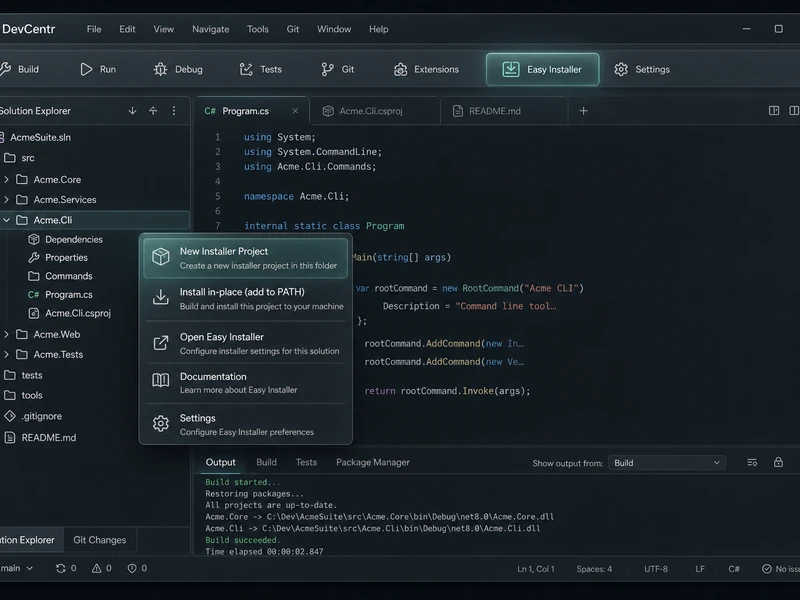 Screenshot of Easy Installer in DevCentr